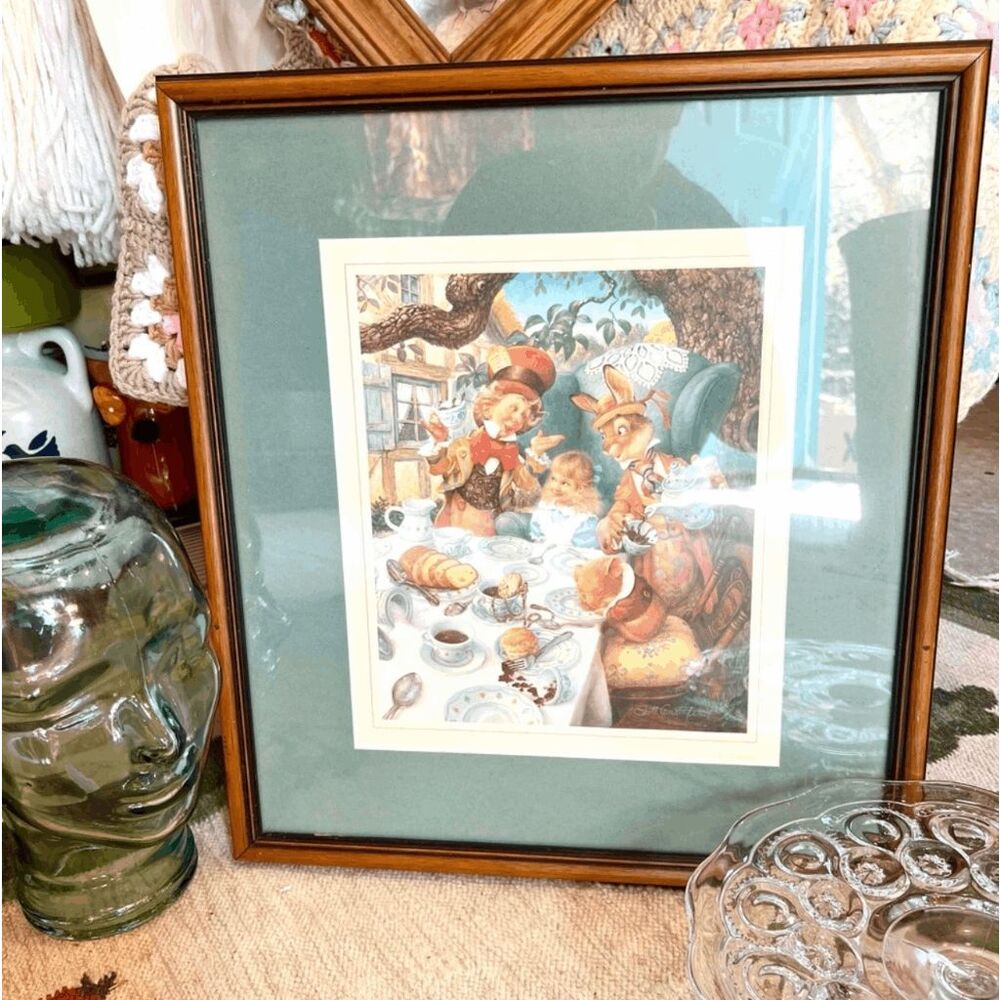 Vintage Scott Gustafson Alice in Wonderland Mad Hatter Tea Party Signed Lithogra